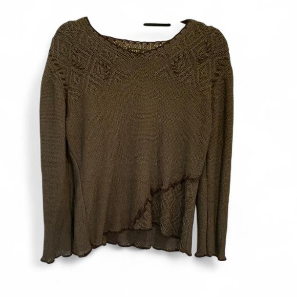 Gizel Olive Green and Brown Knit Flowy Sweater with Ruffle Hem size Large/XL - Picture 1 of 7